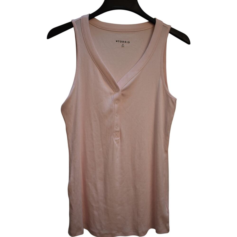 TORRID Henley Tank Top - Ribbed 1/4 Snap Button Front - Light Pink - Womens Sz 0